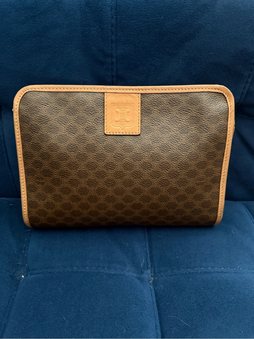 Celine Brown & Tan Patterned Leather Toiletry Pouch